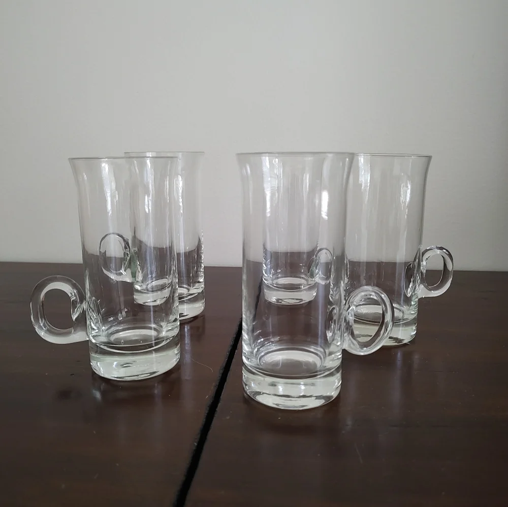 Vintage Irish Coffee Hand Blown Loop Handle Glasses Set Of Five